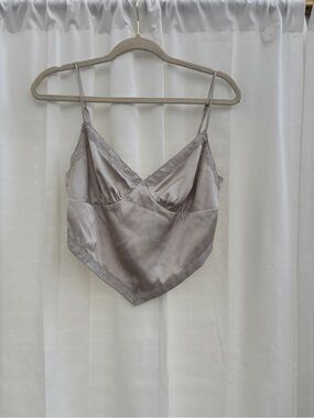 MARBLE Satin Lace-Trim Handkerchief Hem Camisole - Taupe